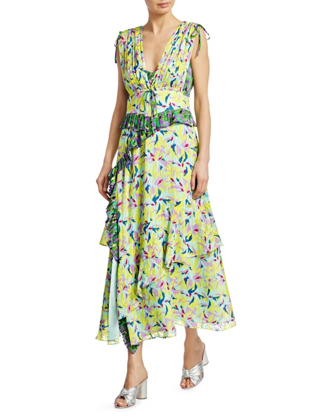 TANYA TAYLOR | Angie Abstract Printed Pleated Midi Dress | 6